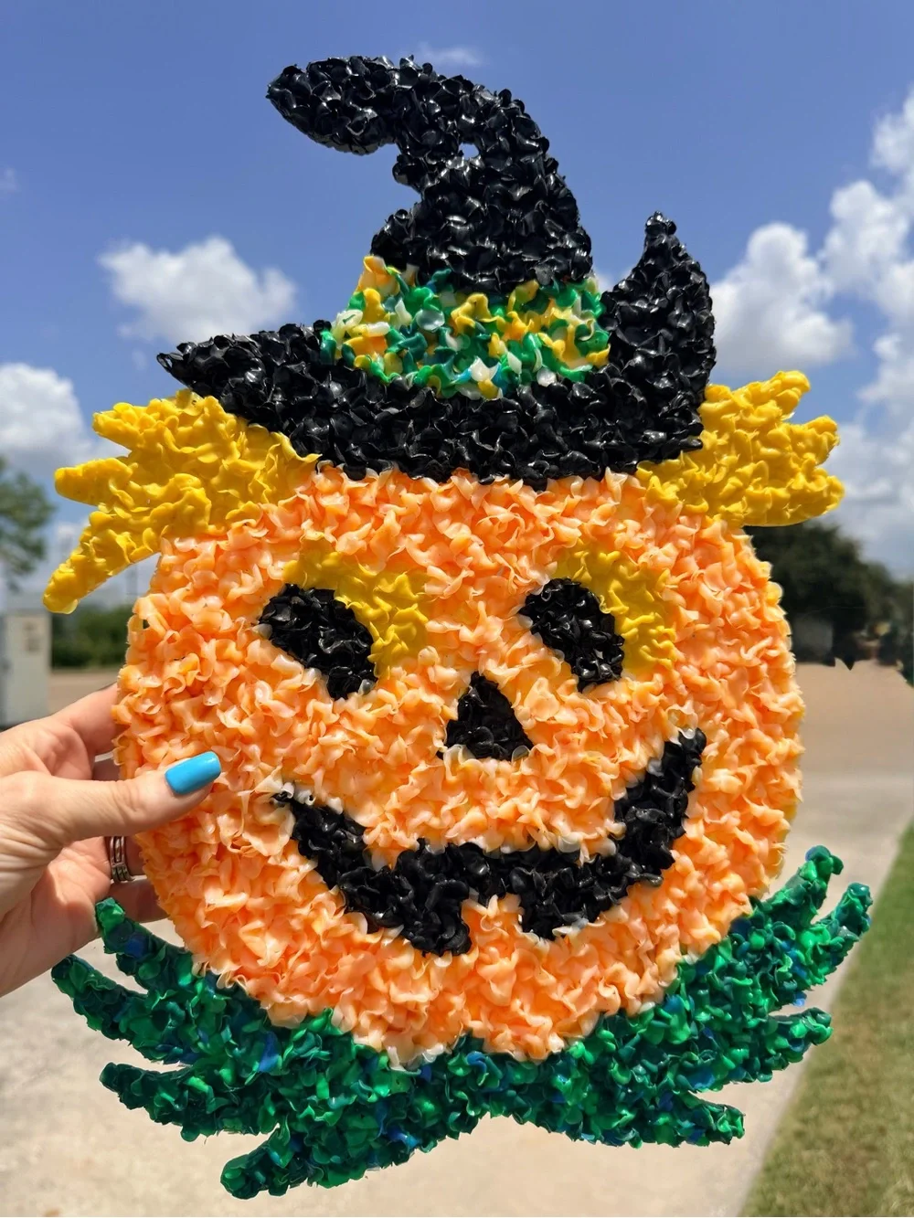 Halloween Pumpkin Jack O Lantern Melted Plastic Popcorn Decoration Fall 16